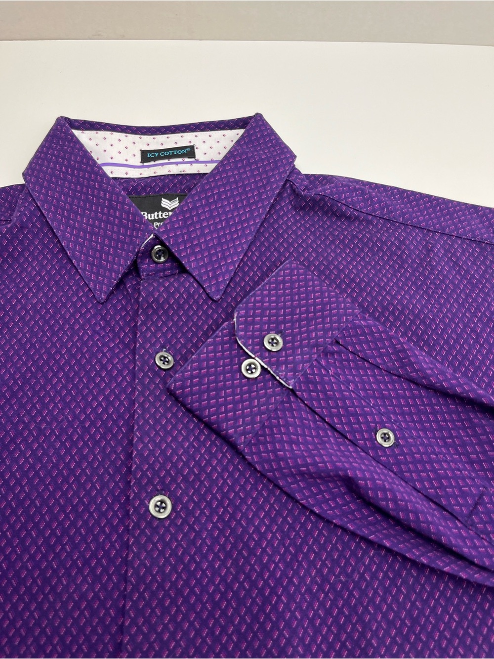 Buttercloth Icy Cotton Regular Fit Purple Large Long Sleeve Button Front Shirt‎